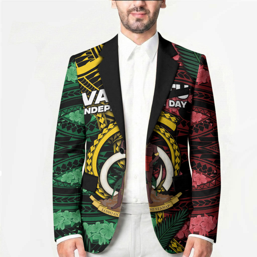 Personalised Vanuatu Independence Day Blazer Boar Tusk Warrior Tribal Floral Patterns