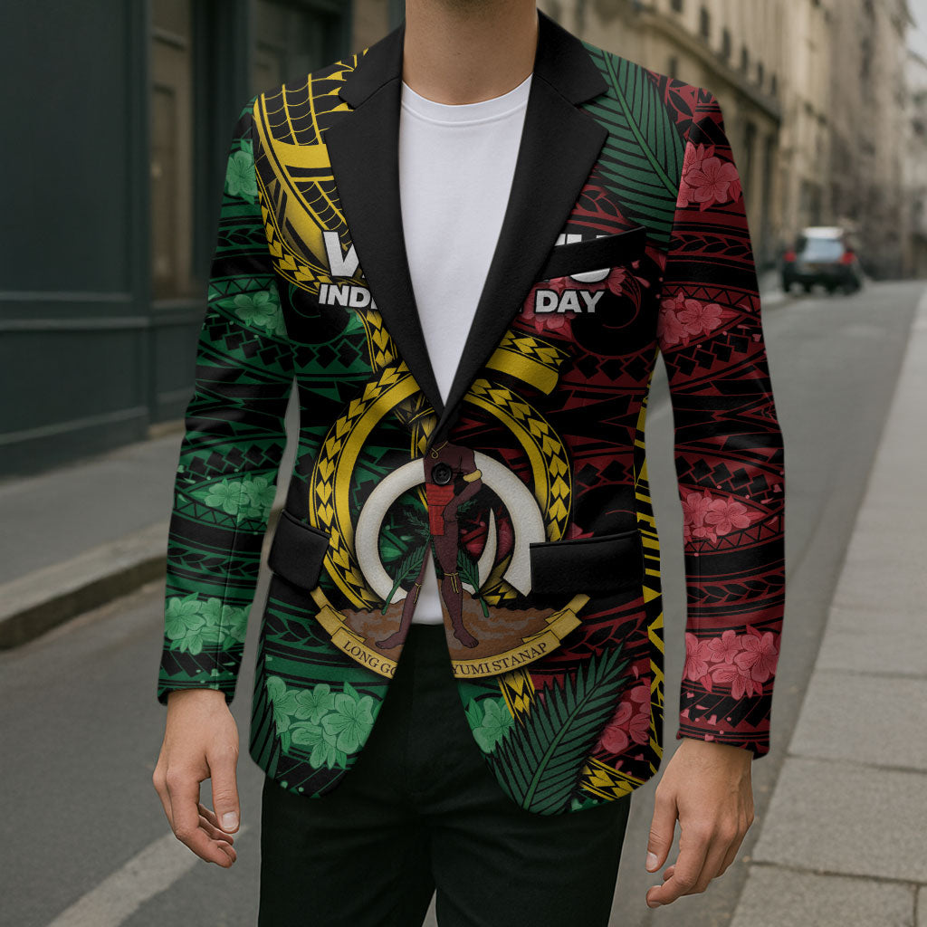 Personalised Vanuatu Independence Day Blazer Boar Tusk Warrior Tribal Floral Patterns