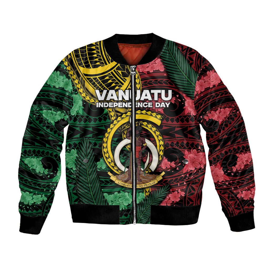 Personalised Vanuatu Independence Day Bomber Jacket Boar Tusk Warrior Tribal Floral Patterns