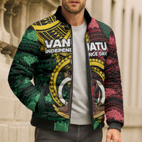 Personalised Vanuatu Independence Day Bomber Puffer Jacket Boar Tusk Warrior Tribal Floral Patterns