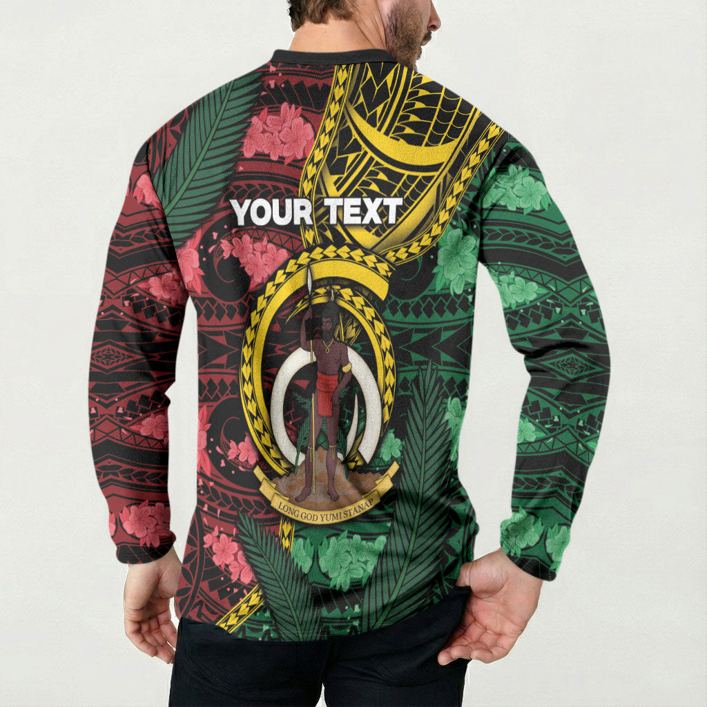 Personalised Vanuatu Independence Day Button Sweatshirt Boar Tusk Warrior Tribal Floral Patterns