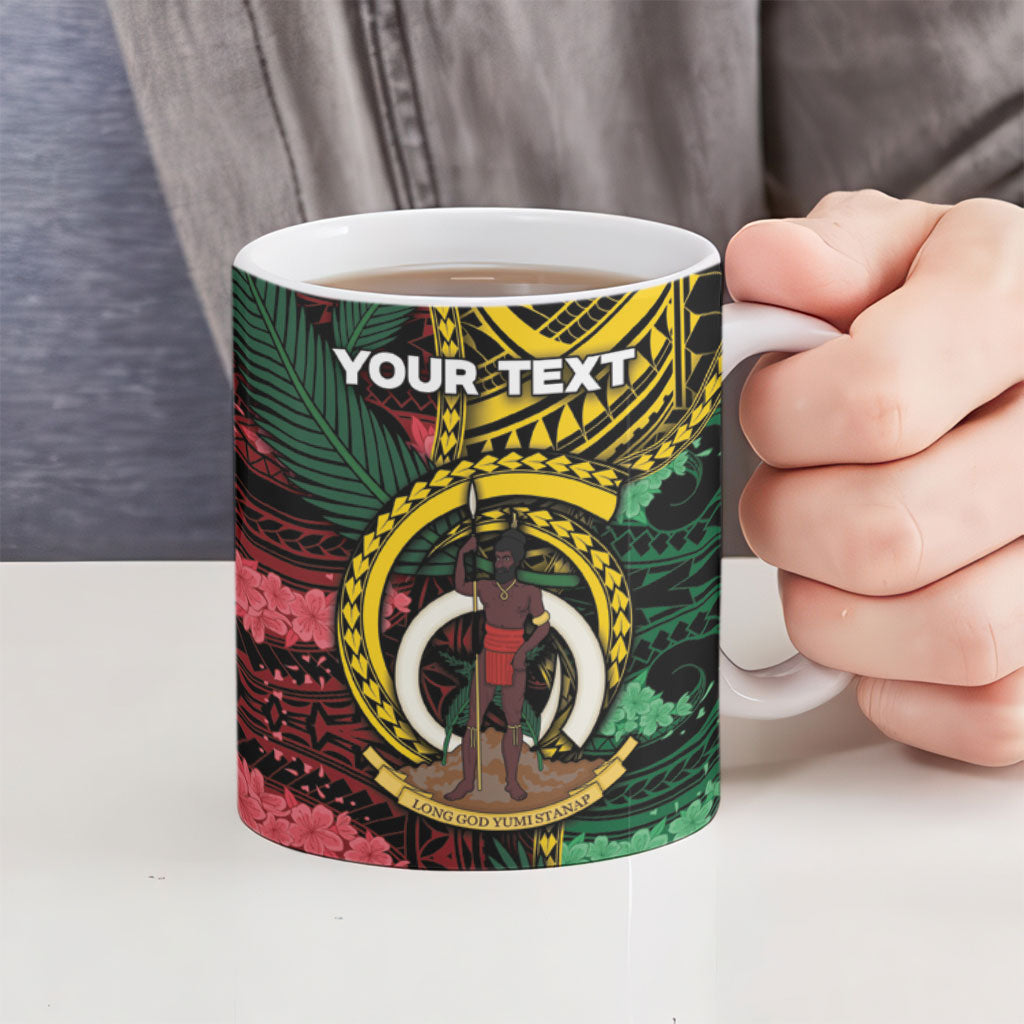 Personalised Vanuatu Independence Day Ceramic Mug Boar Tusk Warrior Tribal Floral Patterns