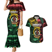 Personalised Vanuatu Independence Day Couples Matching Mermaid Dress and Hawaiian Shirt Boar Tusk Warrior Tribal Floral Patterns