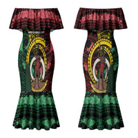Personalised Vanuatu Independence Day Couples Matching Mermaid Dress and Long Sleeve Button Shirt Boar Tusk Warrior Tribal Floral Patterns DT05 - Polynesian Pride