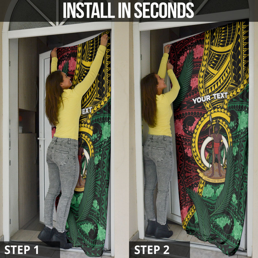 Personalised Vanuatu Independence Day Door Cover Boar Tusk Warrior Tribal Floral Patterns