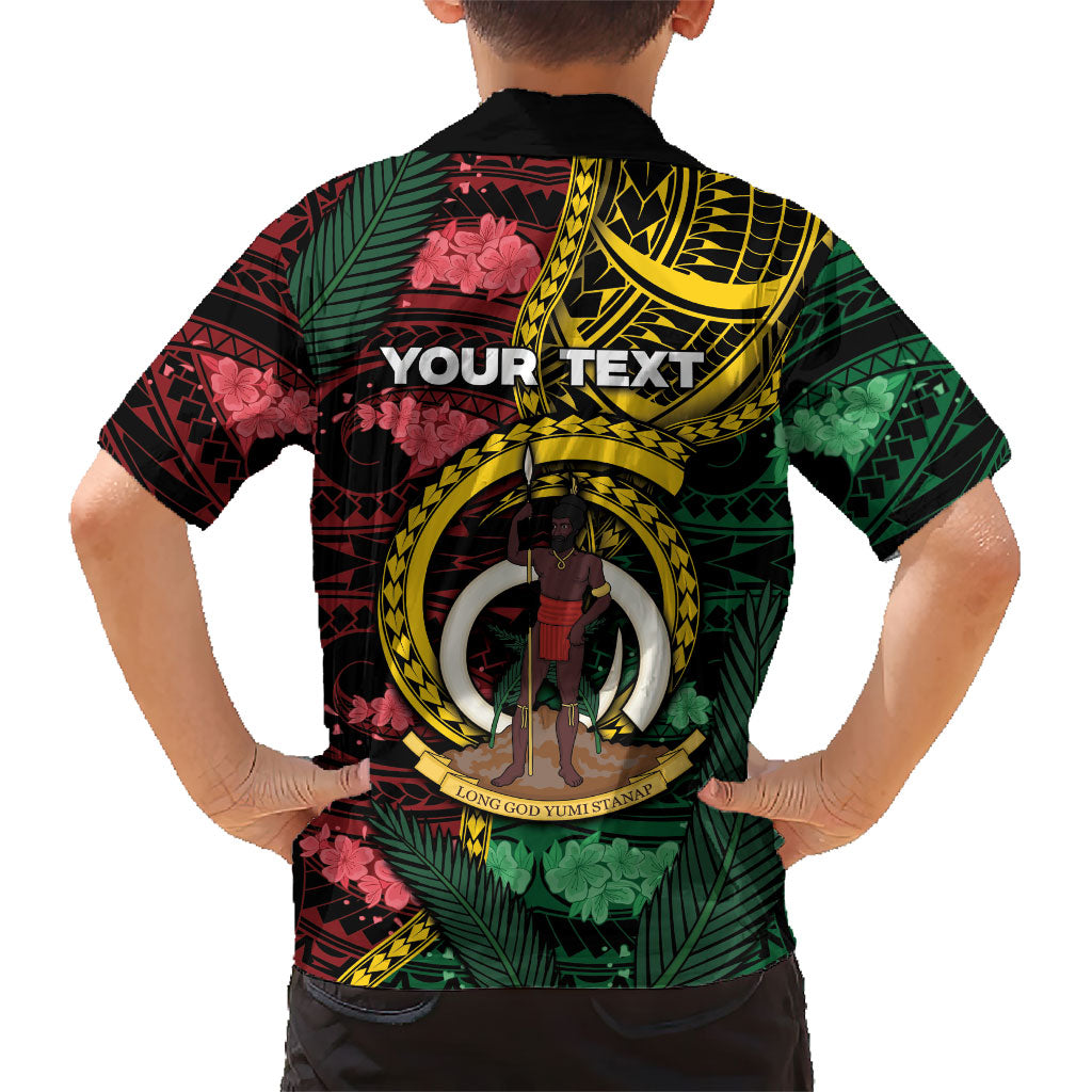 Personalised Vanuatu Independence Day Family Matching Off The Shoulder Long Sleeve Dress and Hawaiian Shirt Boar Tusk Warrior Tribal Floral Patterns