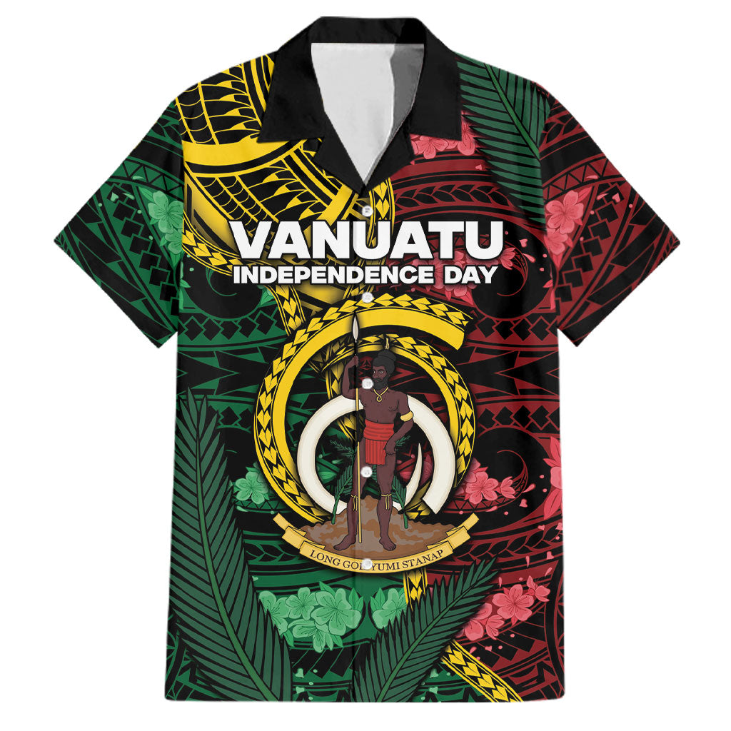 Personalised Vanuatu Independence Day Family Matching Off Shoulder Maxi Dress and Hawaiian Shirt Boar Tusk Warrior Tribal Floral Patterns
