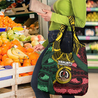Vanuatu Independence Day Grocery Bag Boar Tusk Warrior Tribal Floral Patterns