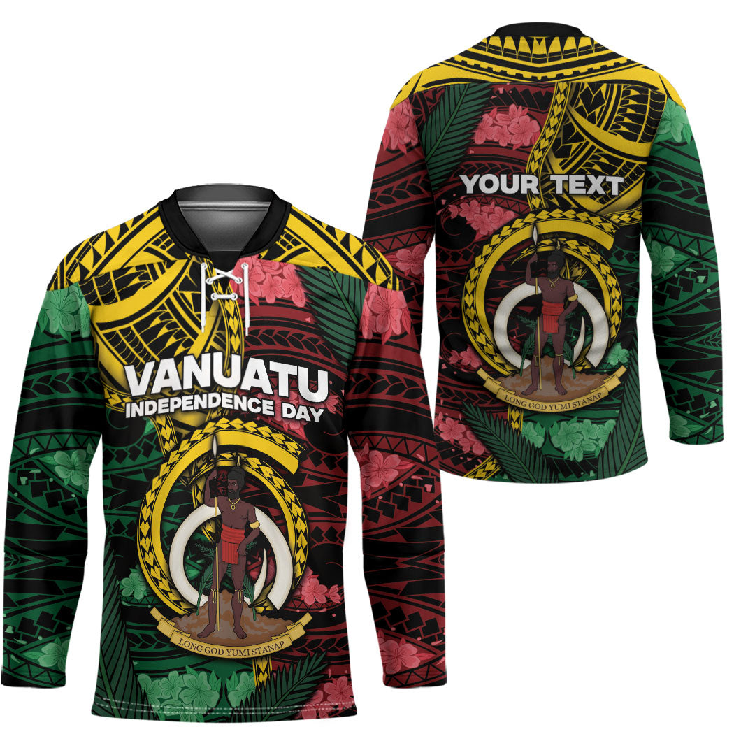 Personalised Vanuatu Independence Day Hockey Jersey Boar Tusk Warrior Tribal Floral Patterns