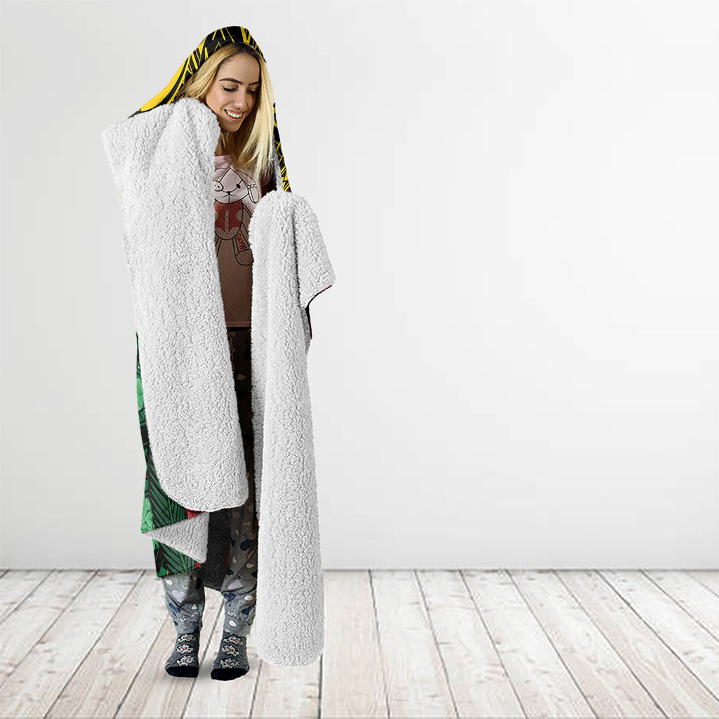 Vanuatu Independence Day Hooded Blanket Boar Tusk Warrior Tribal Floral Patterns