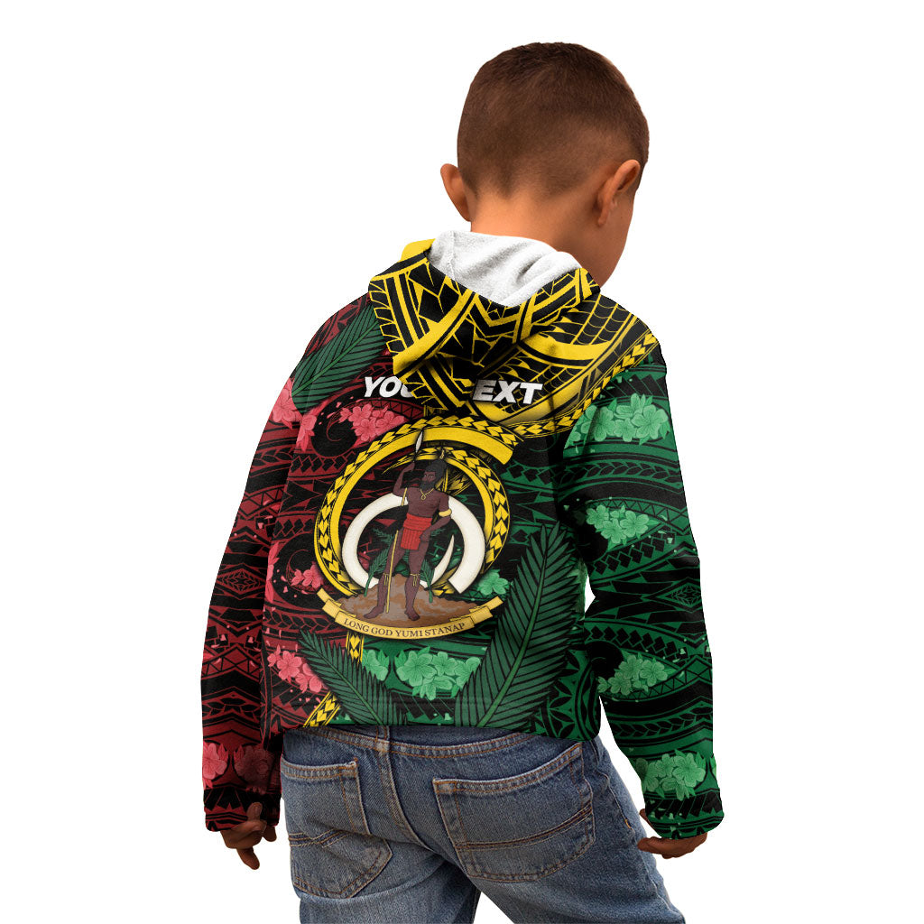 Personalised Vanuatu Independence Day Kid Hoodie Boar Tusk Warrior Tribal Floral Patterns