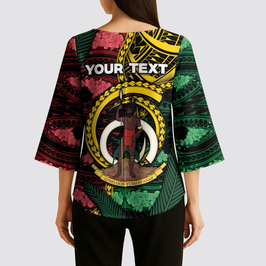 Personalised Vanuatu Independence Day Kimono Sleeve Blouse Boar Tusk Warrior Tribal Floral Patterns
