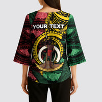 Personalised Vanuatu Independence Day Kimono Sleeve Blouse Boar Tusk Warrior Tribal Floral Patterns