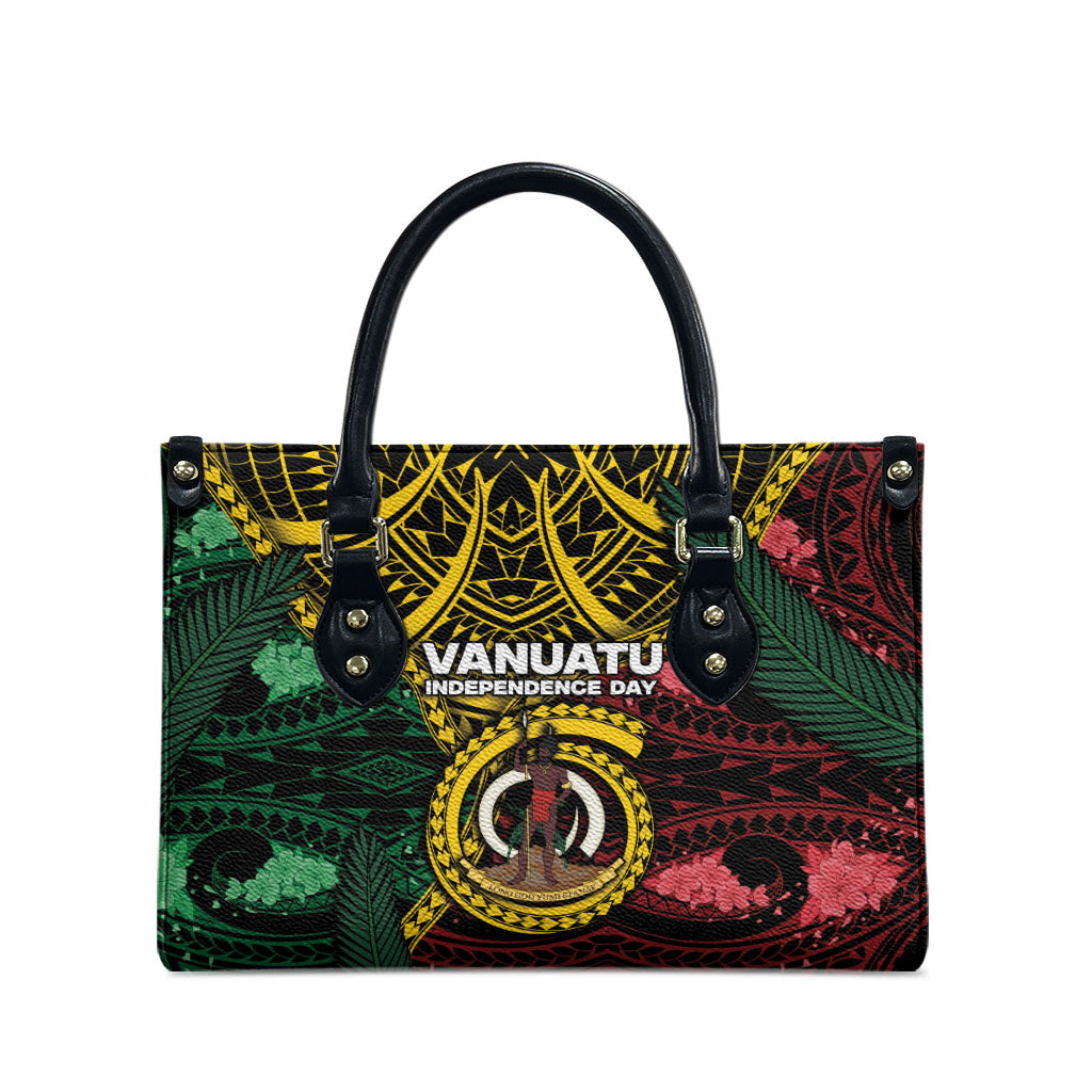 Vanuatu Independence Day Leather Bag Boar Tusk Warrior Tribal Floral Patterns