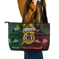 Vanuatu Independence Day Leather Tote Bag Boar Tusk Warrior Tribal Floral Patterns
