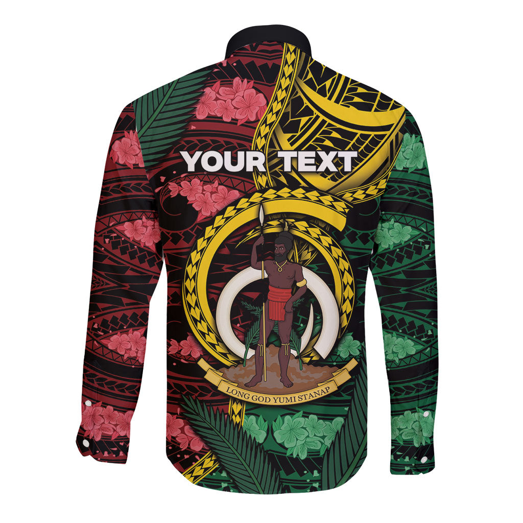 Personalised Vanuatu Independence Day Long Sleeve Button Shirt Boar Tusk Warrior Tribal Floral Patterns