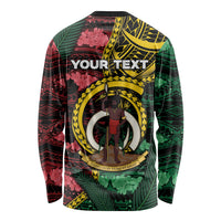 Personalised Vanuatu Independence Day Long Sleeve Shirt Boar Tusk Warrior Tribal Floral Patterns