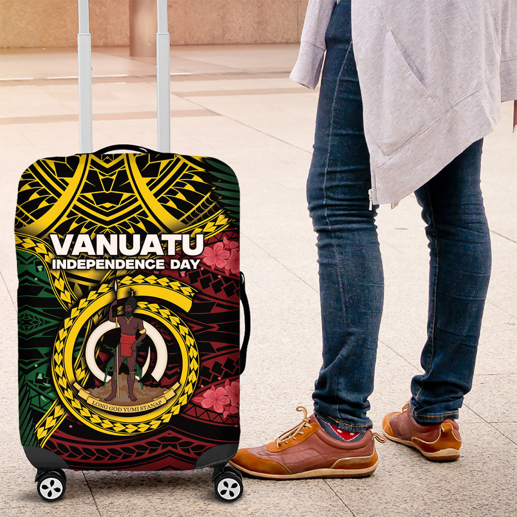 Vanuatu Independence Day Luggage Cover Boar Tusk Warrior Tribal Floral Patterns