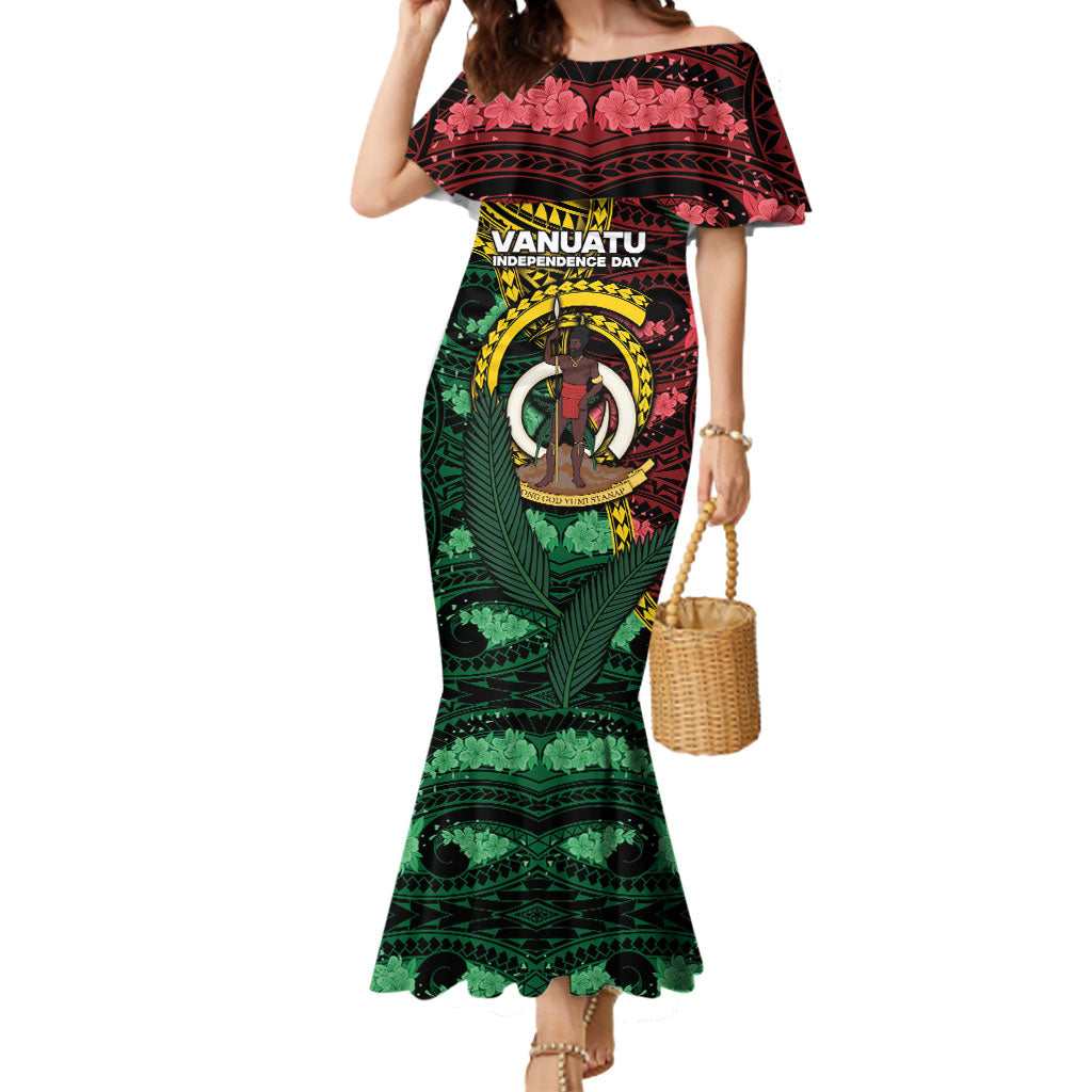 Personalised Vanuatu Independence Day Mermaid Dress Boar Tusk Warrior Tribal Floral Patterns