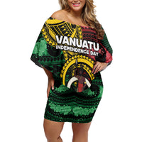 Personalised Vanuatu Independence Day Off Shoulder Short Dress Boar Tusk Warrior Tribal Floral Patterns
