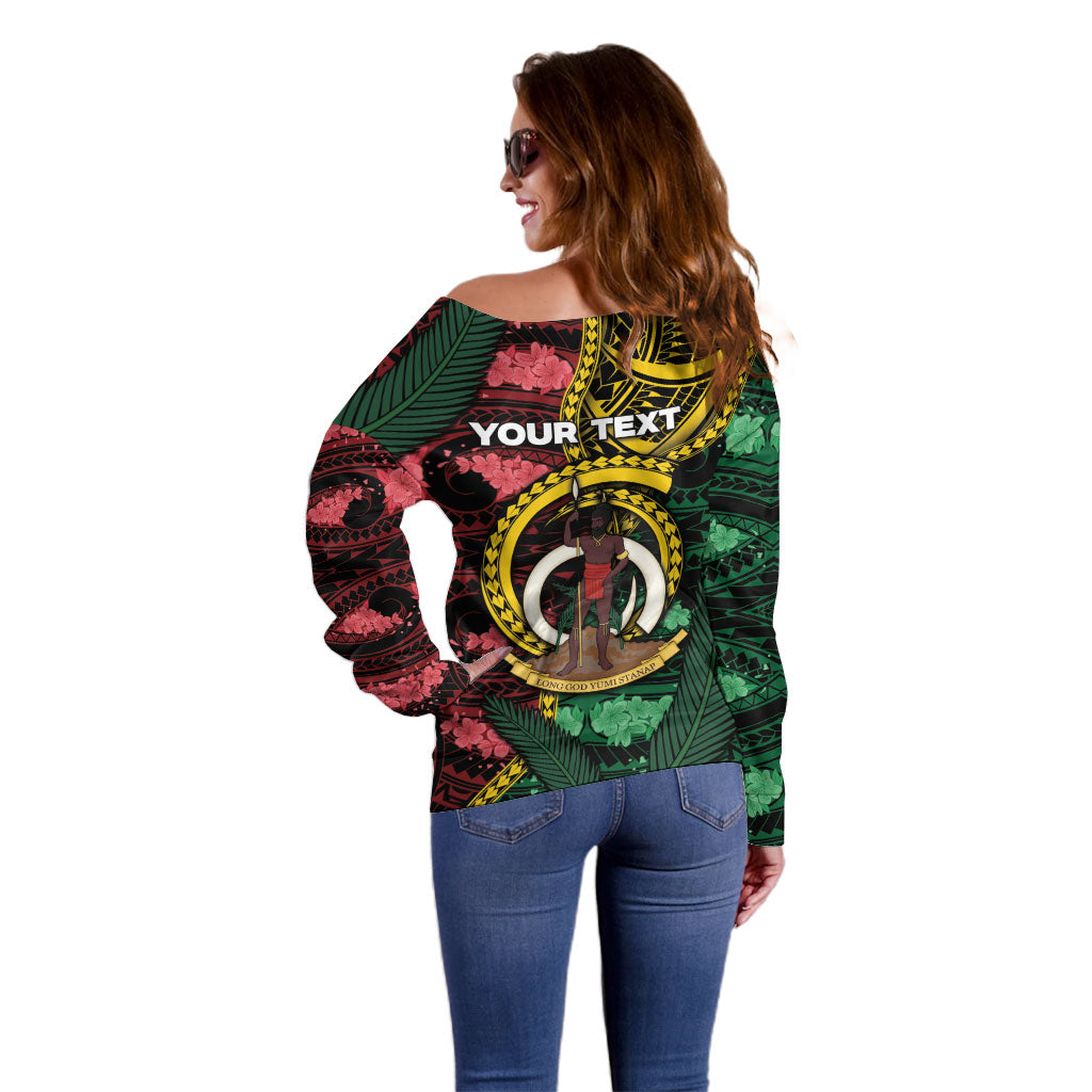 Personalised Vanuatu Independence Day Off Shoulder Sweater Boar Tusk Warrior Tribal Floral Patterns