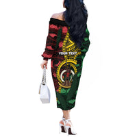 Personalised Vanuatu Independence Day Off The Shoulder Long Sleeve Dress Boar Tusk Warrior Tribal Floral Patterns