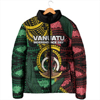 Personalised Vanuatu Independence Day Padded Jacket Boar Tusk Warrior Tribal Floral Patterns