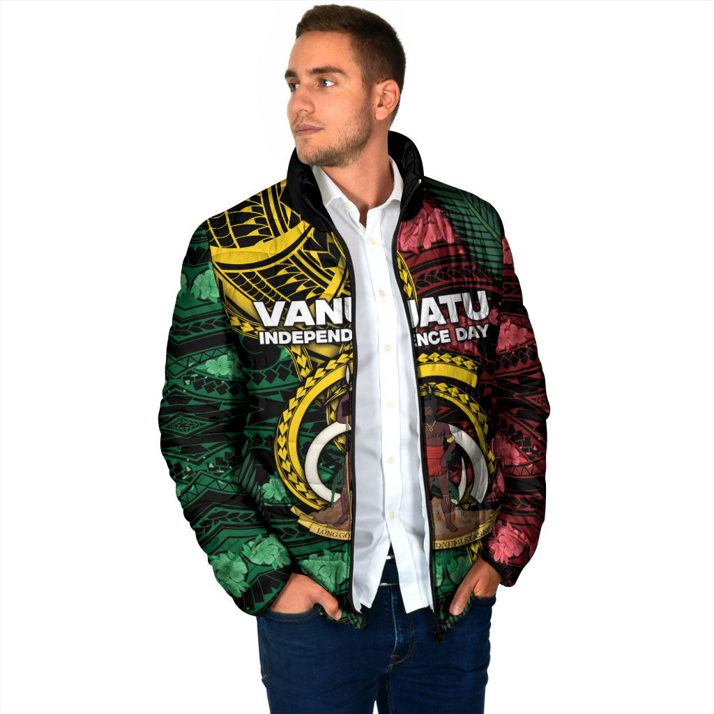 Personalised Vanuatu Independence Day Padded Jacket Boar Tusk Warrior Tribal Floral Patterns
