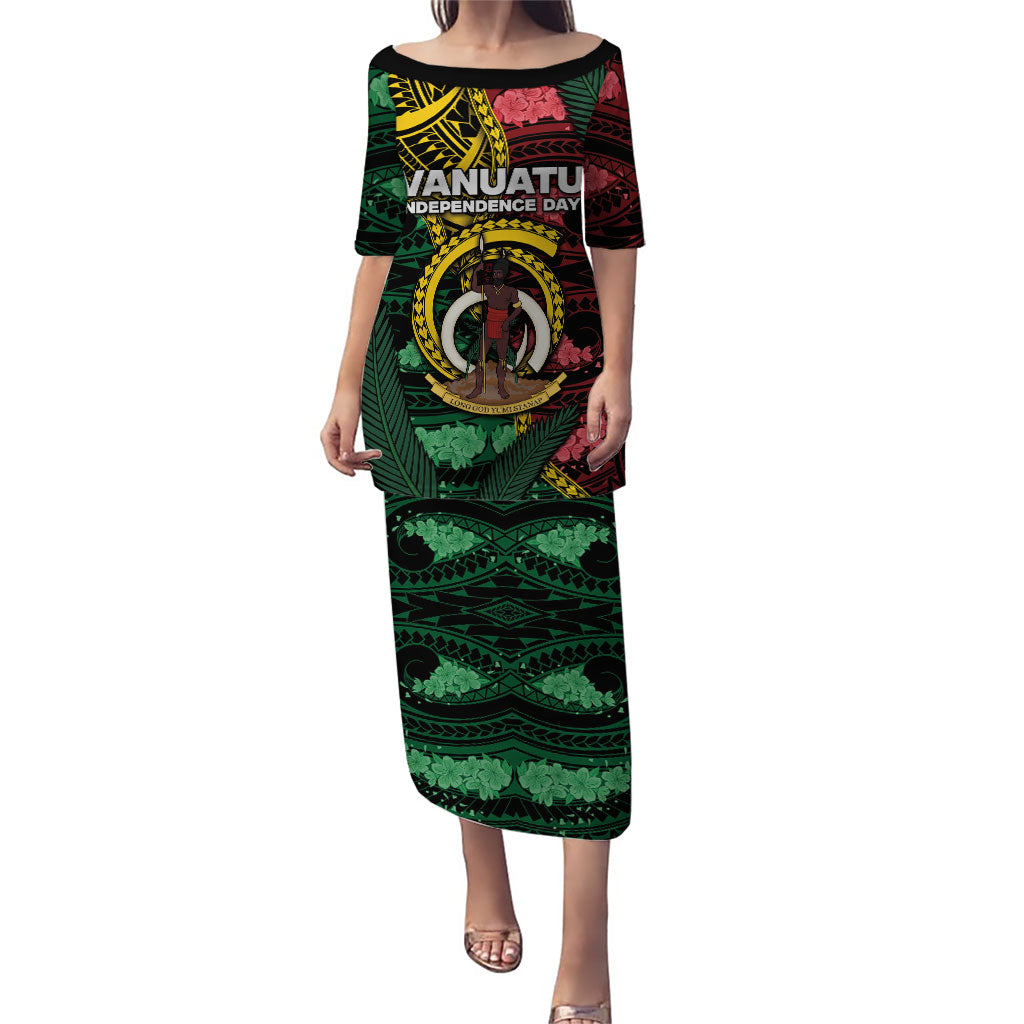 Personalised Vanuatu Independence Day Puletasi Boar Tusk Warrior Tribal Floral Patterns