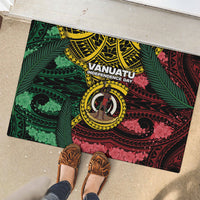 Vanuatu Independence Day Rubber Doormat Boar Tusk Warrior Tribal Floral Patterns