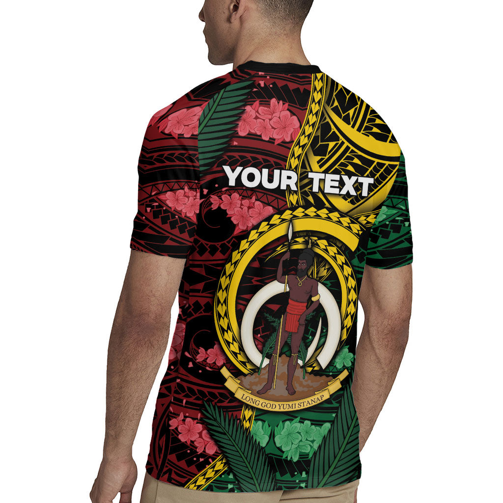 Personalised Vanuatu Independence Day Rugby Jersey Boar Tusk Warrior Tribal Floral Patterns