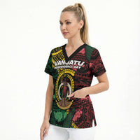 Personalised Vanuatu Independence Day Scrub Top Boar Tusk Warrior Tribal Floral Patterns