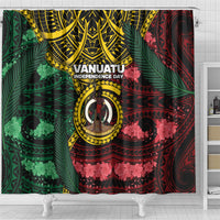 Vanuatu Independence Day Shower Curtain Boar Tusk Warrior Tribal Floral Patterns