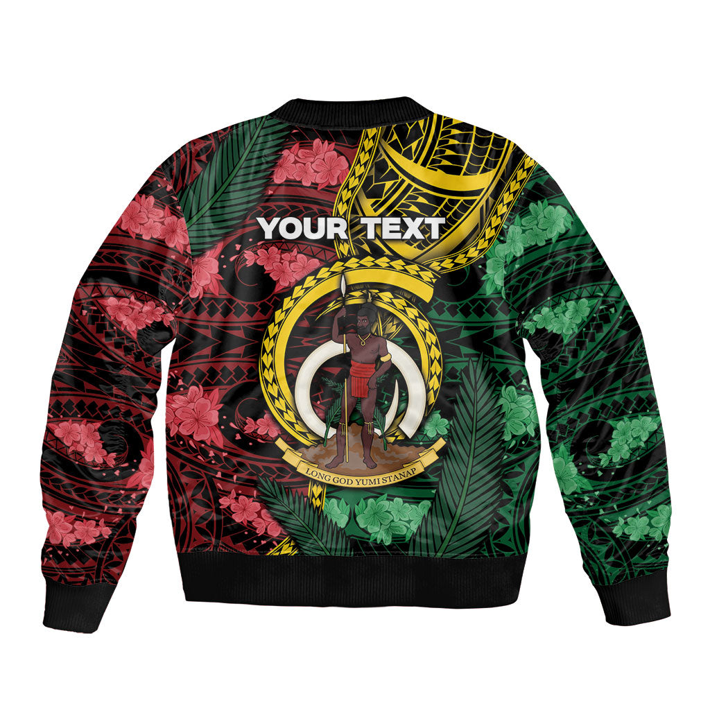 Personalised Vanuatu Independence Day Sleeve Zip Bomber Jacket Boar Tusk Warrior Tribal Floral Patterns
