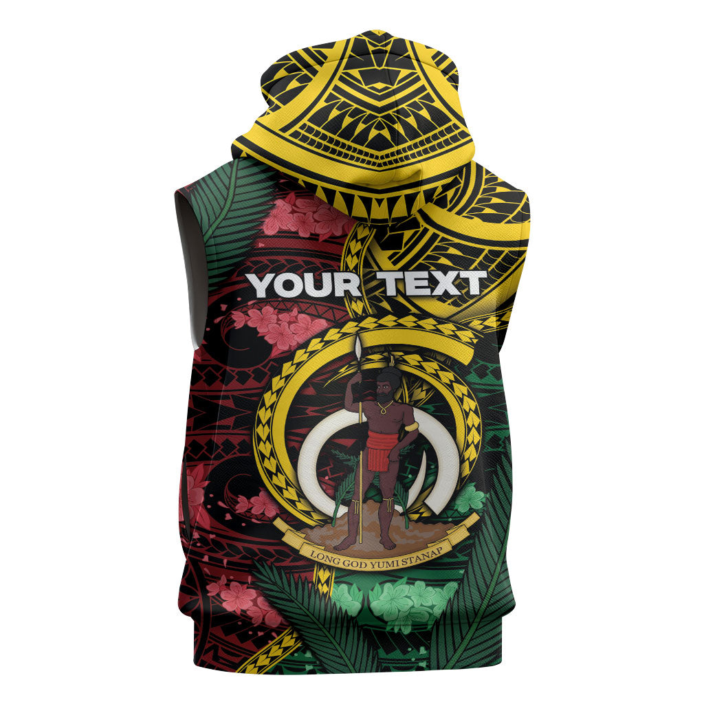 Personalised Vanuatu Independence Day Sleeveless Hoodie Boar Tusk Warrior Tribal Floral Patterns
