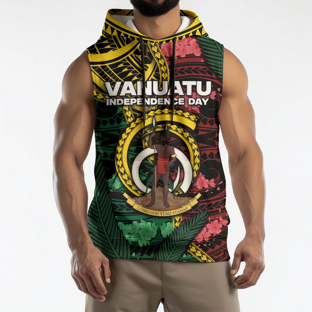 Personalised Vanuatu Independence Day Sleeveless Hoodie Boar Tusk Warrior Tribal Floral Patterns