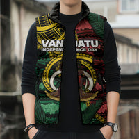 Personalised Vanuatu Independence Day Sleeveless Puffer Jacket Boar Tusk Warrior Tribal Floral Patterns