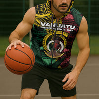 Personalised Vanuatu Independence Day Sleeveless Zip Hoodie Boar Tusk Warrior Tribal Floral Patterns