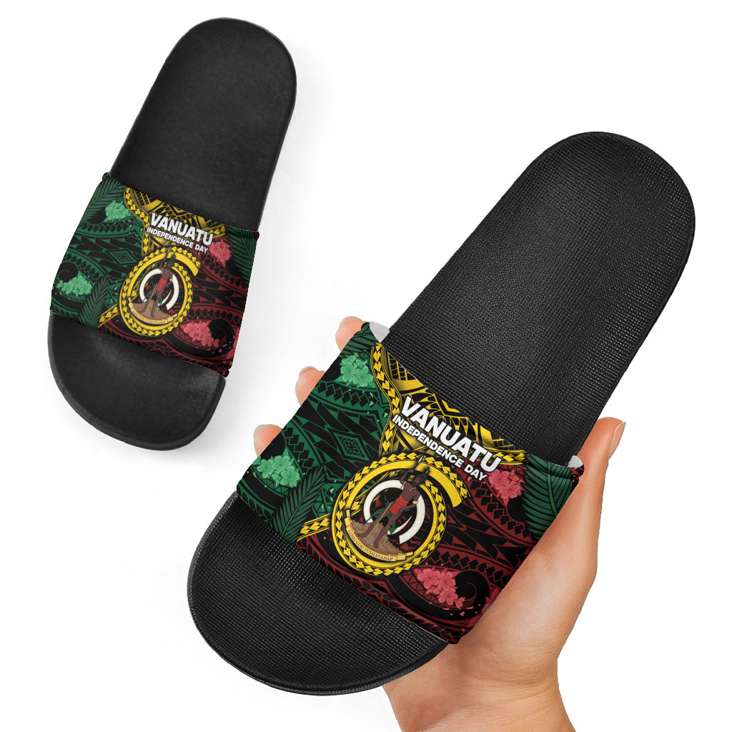 Vanuatu Independence Day Slide Sandals Boar Tusk Warrior Tribal Floral Patterns