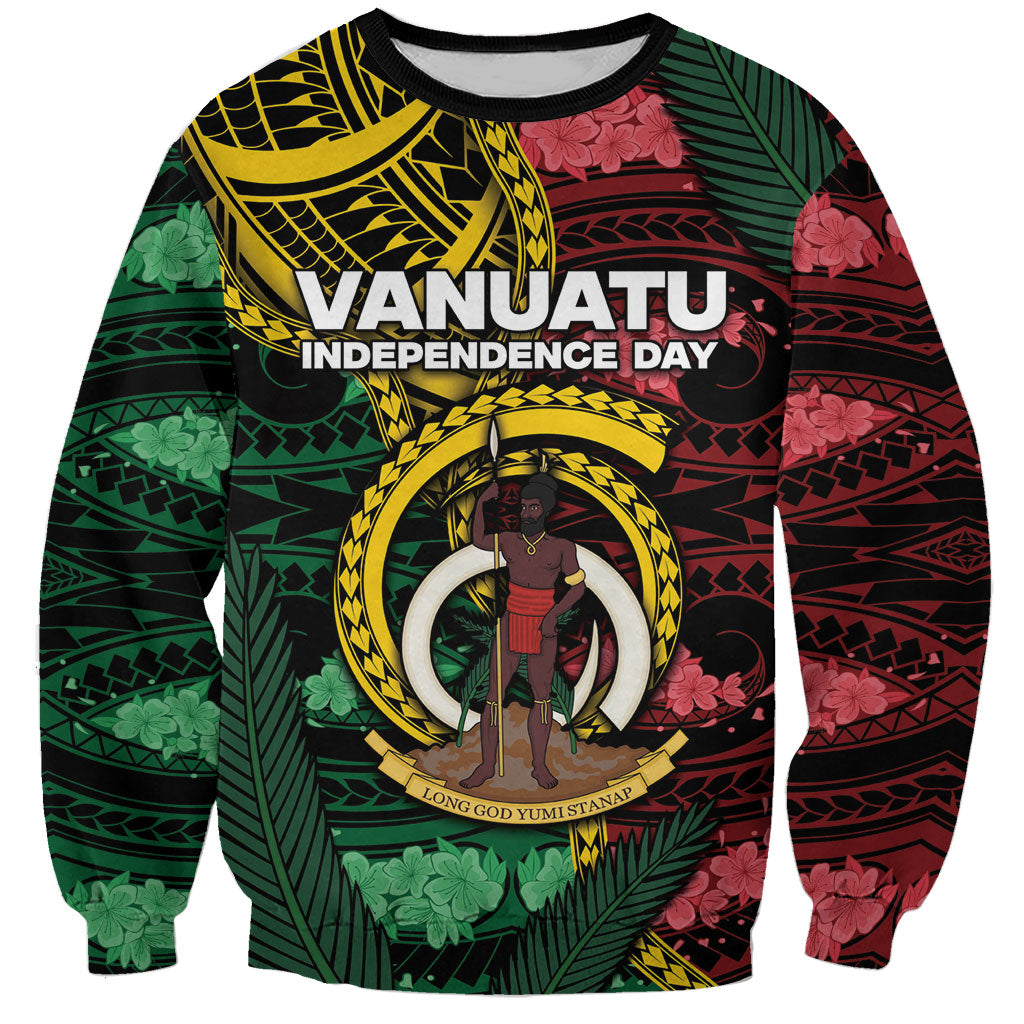 Personalised Vanuatu Independence Day Sweatshirt Boar Tusk Warrior Tribal Floral Patterns