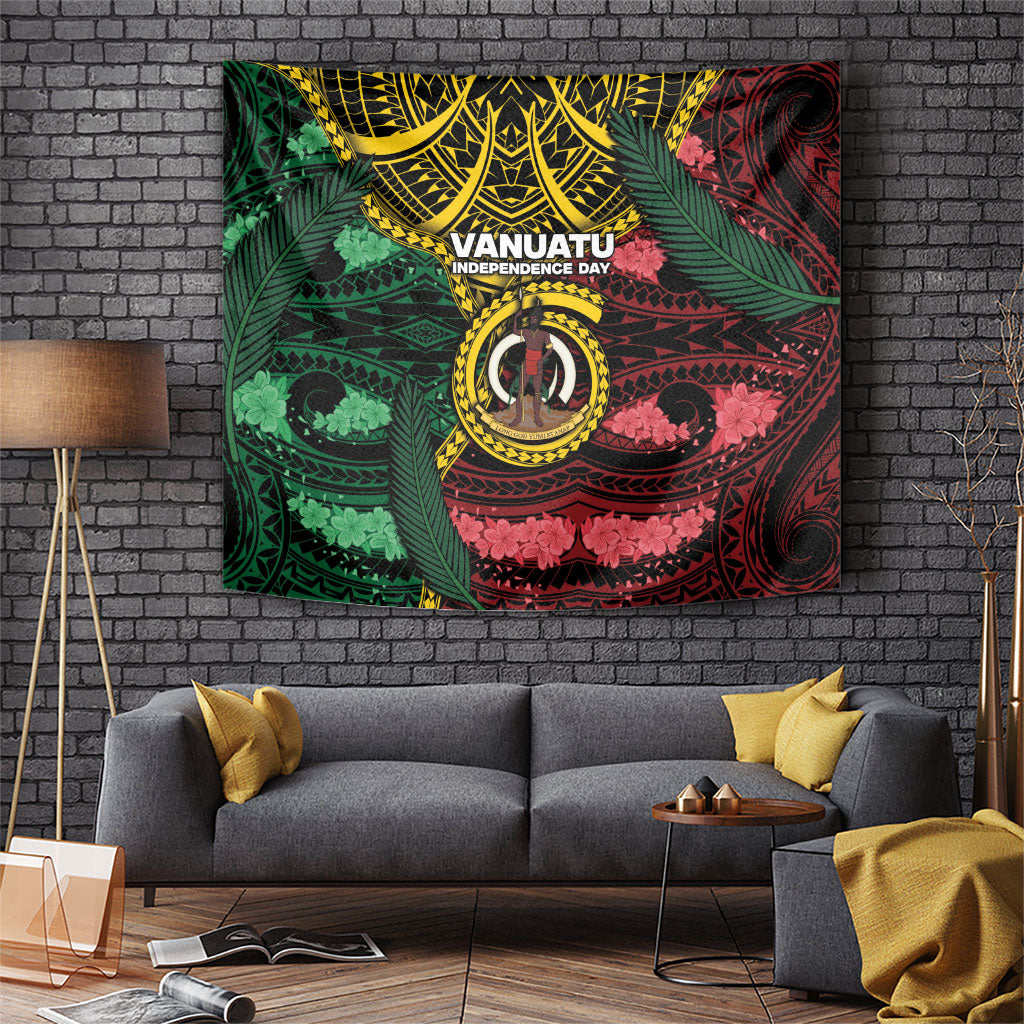 Vanuatu Independence Day Tapestry Boar Tusk Warrior Tribal Floral Patterns