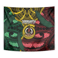 Vanuatu Independence Day Tapestry Boar Tusk Warrior Tribal Floral Patterns