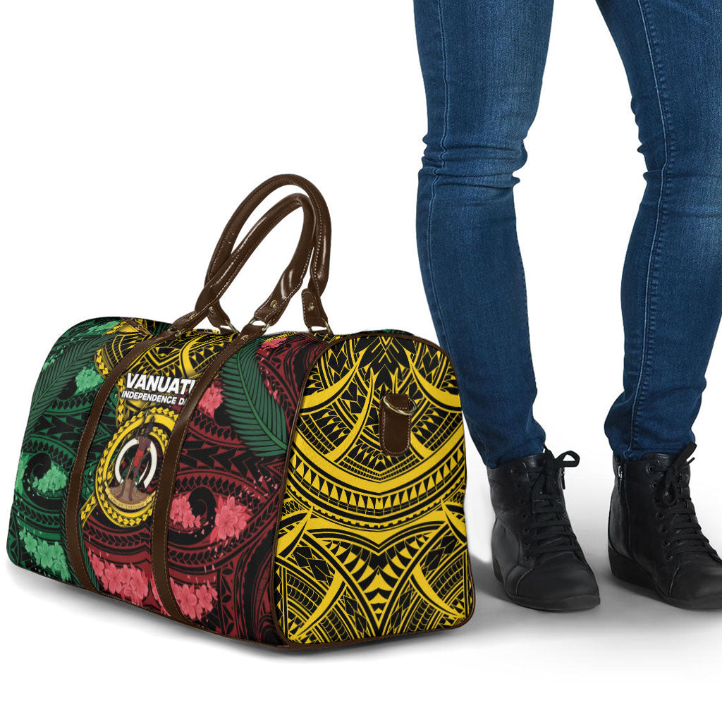 Vanuatu Independence Day Travel Bag Boar Tusk Warrior Tribal Floral Patterns