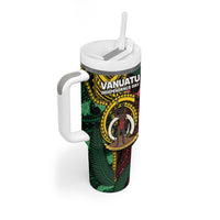 Personalised Vanuatu Independence Day Tumbler With Handle Boar Tusk Warrior Tribal Floral Patterns