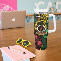 Personalised Vanuatu Independence Day Tumbler With Handle Boar Tusk Warrior Tribal Floral Patterns
