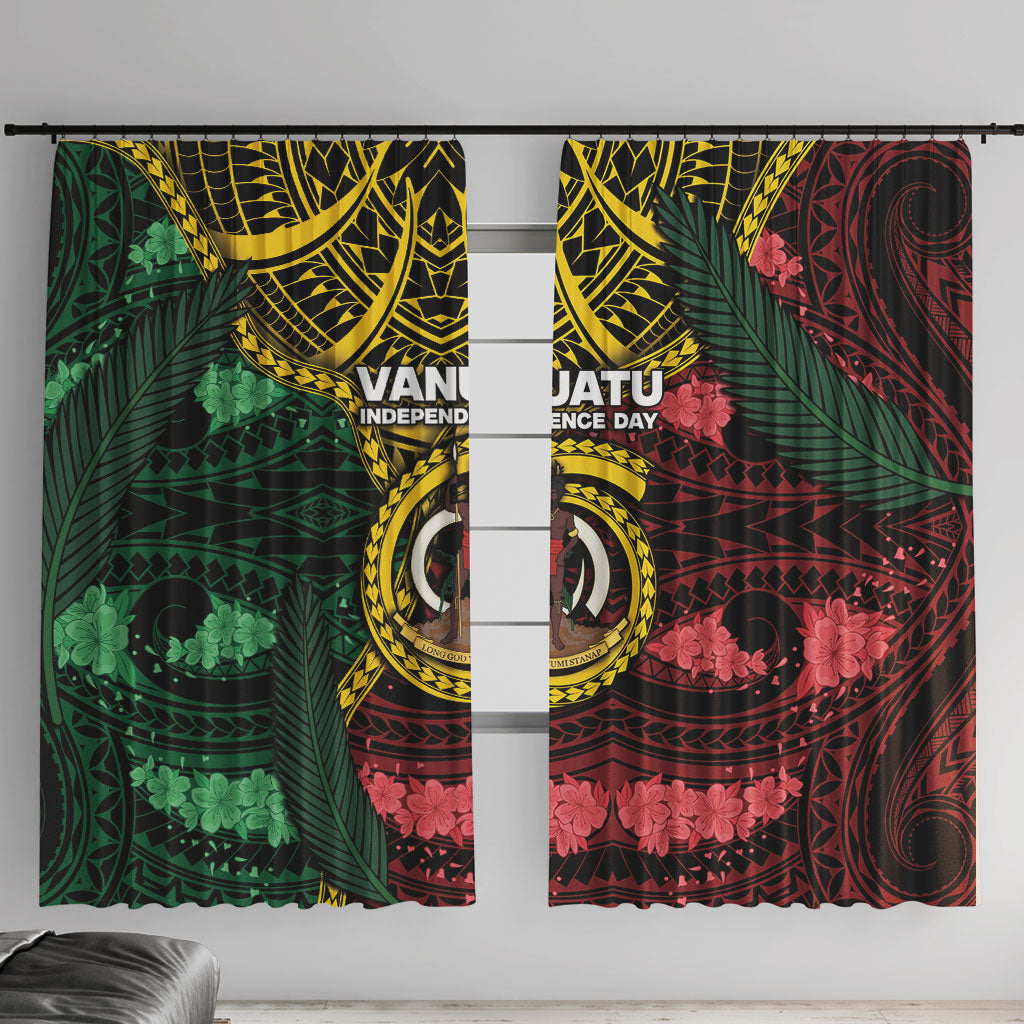 Vanuatu Independence Day Window Curtain Boar Tusk Warrior Tribal Floral Patterns