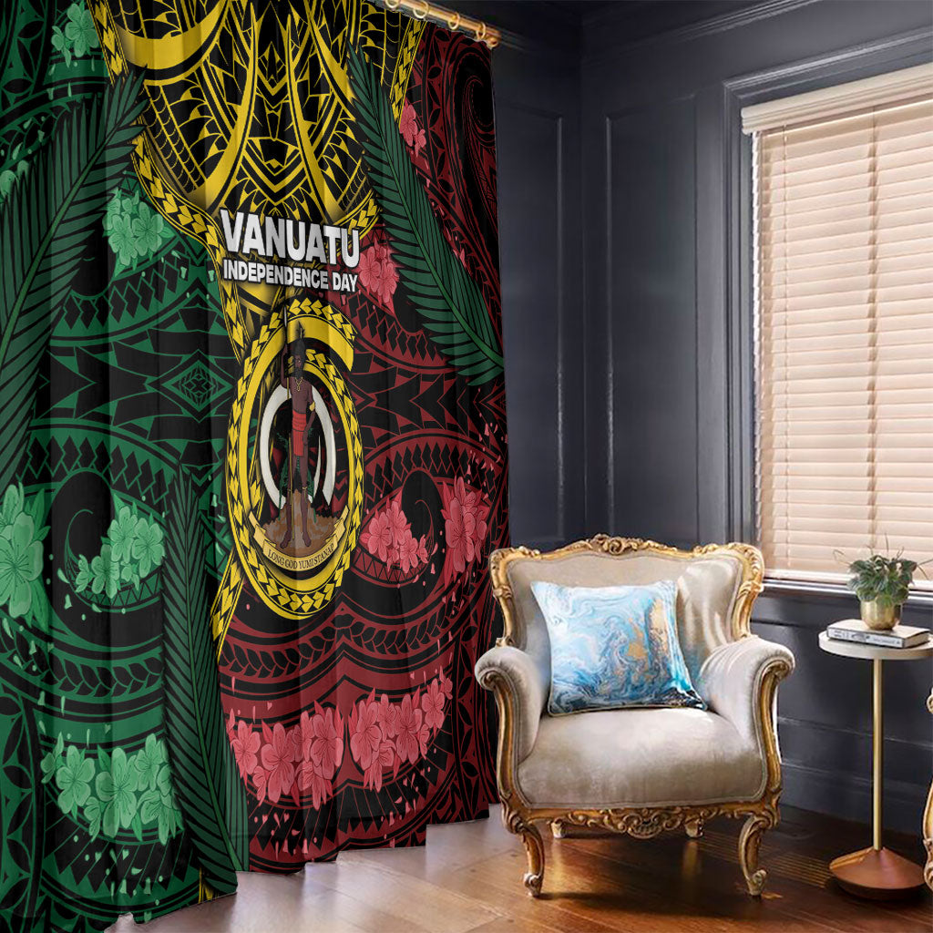 Vanuatu Independence Day Window Curtain Boar Tusk Warrior Tribal Floral Patterns
