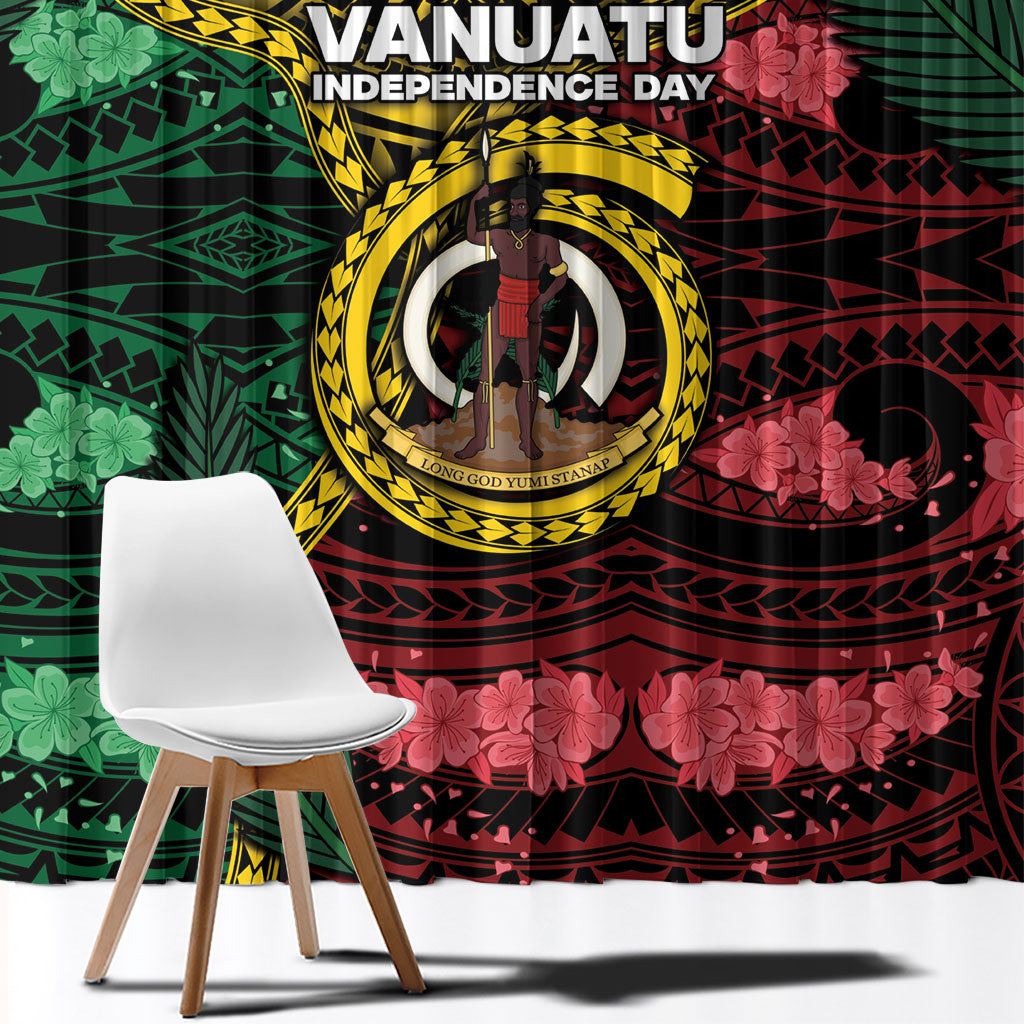 Vanuatu Independence Day Window Curtain Boar Tusk Warrior Tribal Floral Patterns