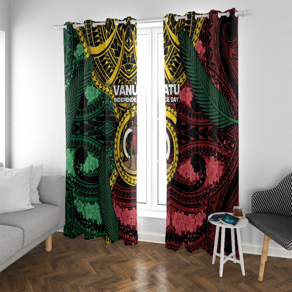 Vanuatu Independence Day Window Curtain Boar Tusk Warrior Tribal Floral Patterns