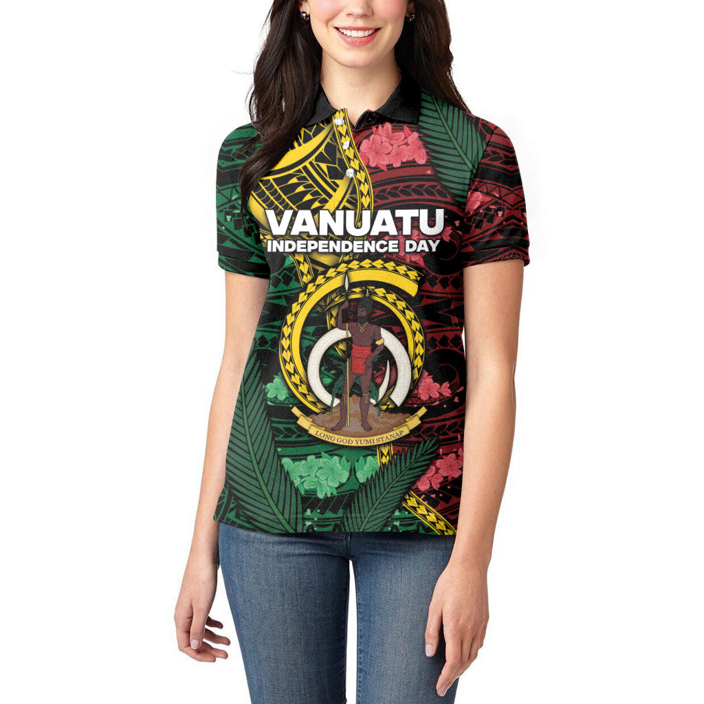 Personalised Vanuatu Independence Day Women Polo Shirt Boar Tusk Warrior Tribal Floral Patterns